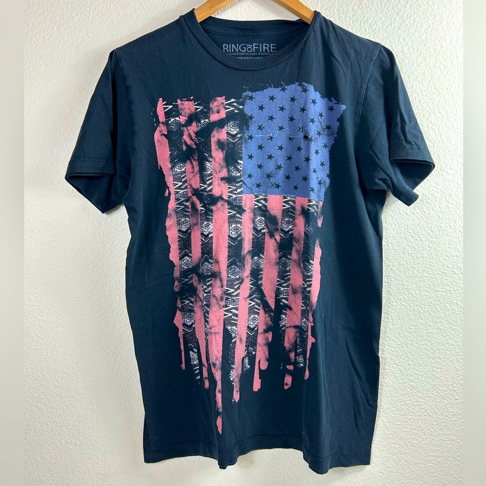 Ring of Fire American Flag with Tribal Symbols Shirt
